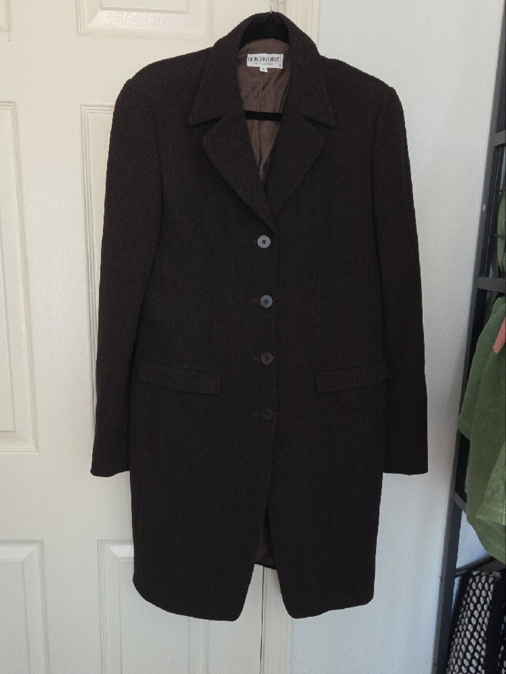 Giorgio Armani Dark Brown Wool-Blend Single Breasted Trench Coat Size 8